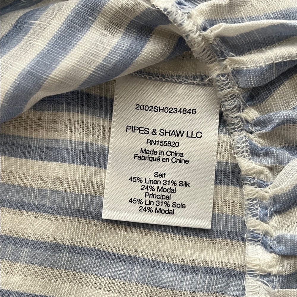 Veronica Beard Maple White Blue Linen Silk Striped Flutter Sleeve Blouse size 0 - Picture 10 of 10